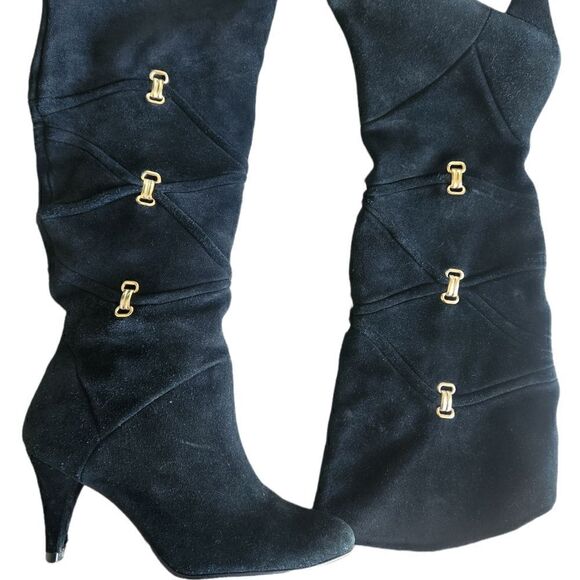 ANTONIO Melani Black and Gold Suede Boots - Picture 1 of 6